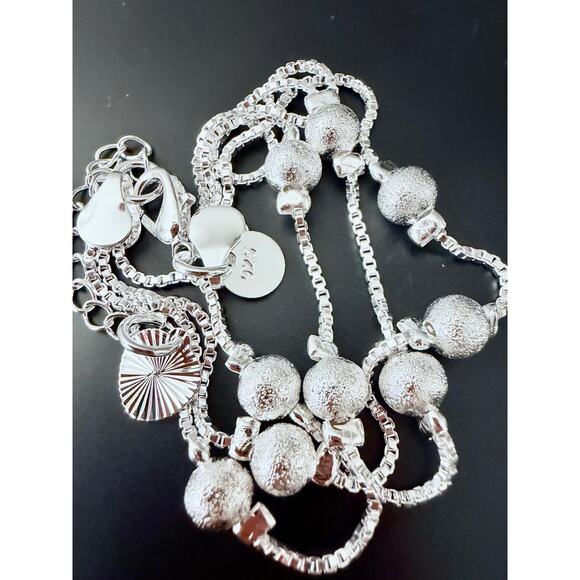 Women's 925 Sterling Silver 3-Layer Chain Dainty Bracelet Frosted Ball Bead 20CM - Picture 5 of 5